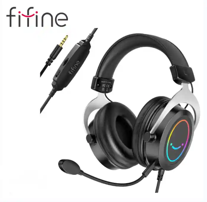 FIFINE AmpliGame H3 RGB Headset with 3.5mm TRRS Jack for PS4/5, Xbox, Switch, In-line Volume & Mute Control